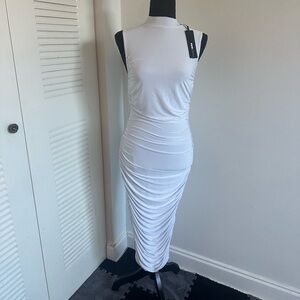 White ruched on sides pencil dress